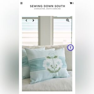 Sewing Down South Blue and Turquoise Floral Anchor Throw Accent Pillow NWT